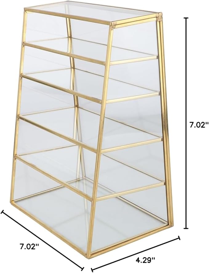 FOMIYES 1pc Multilayer Makeup Organizer Storage Rack Brass Glass Cosmetic Holder for Lipstick and Powder Stylish Desktop Makeup Display Storage for Home and Vanity