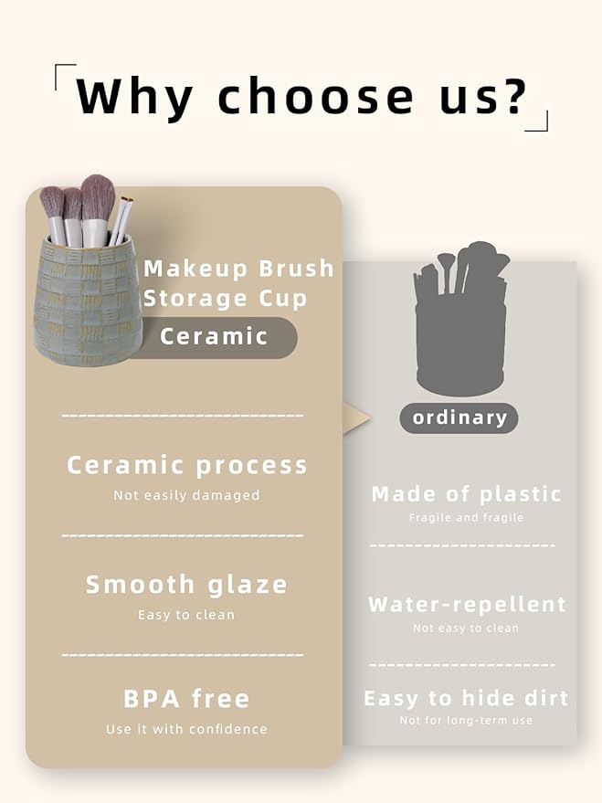 Ceramic Makeup Brush Holders, Bathroom Vanity and Countertop,Make up Brushes Cup for Cosmetics, Lipsticks, Bathroom Vanity Desktop Storage (Vintage Grey)
