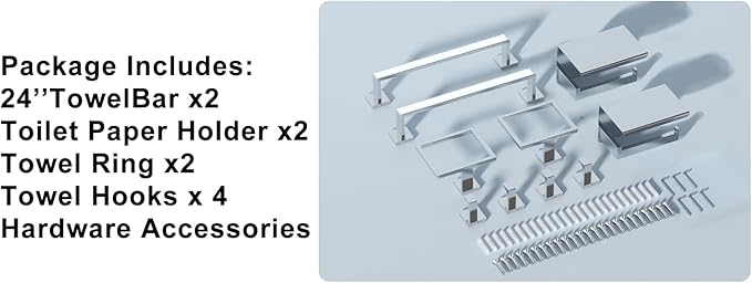 Brushed Nickel Bathroom Accessories Set, 10-Piece Stainless Steel Bathroom Accessories with Double 24" Towel Bars, 2X Toilet Paper Holders with Shelves, 4X Towel Hooks, 2X Towel Rings