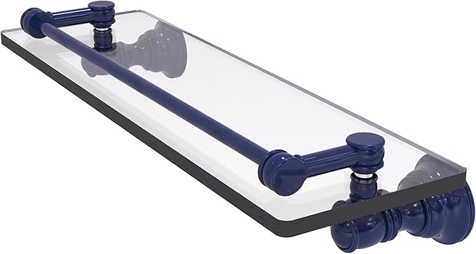 Allied Brass CL-1-16-GAL-MBL Carolina Collection 16 Inch Glass Shelf with Gallery Rail, Mediterranean Blue