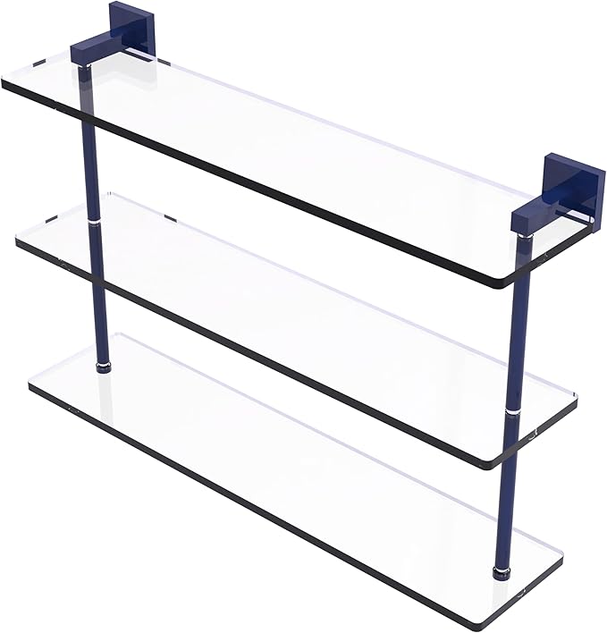 Allied Brass MT-5-22-MBL Montero Collection 22 Inch Triple Tiered Glass Shelf, Mediterranean Blue