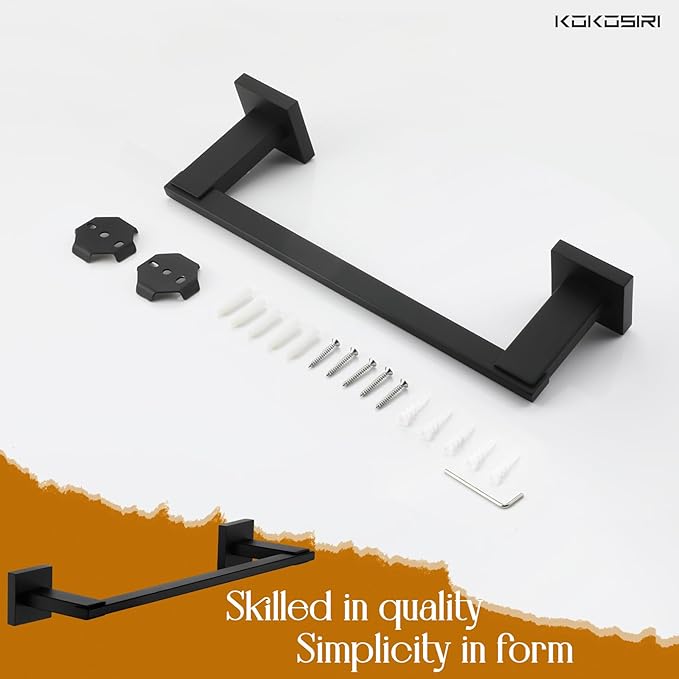 KOKOSIRI Bathroom Towel Holder 12 Inch Bath Towel Bars Kitchen Towel Hanger Necklace Holder Bathroom Accessories Stainless Steel Wall Mounted Matte Black B4006BK-L12