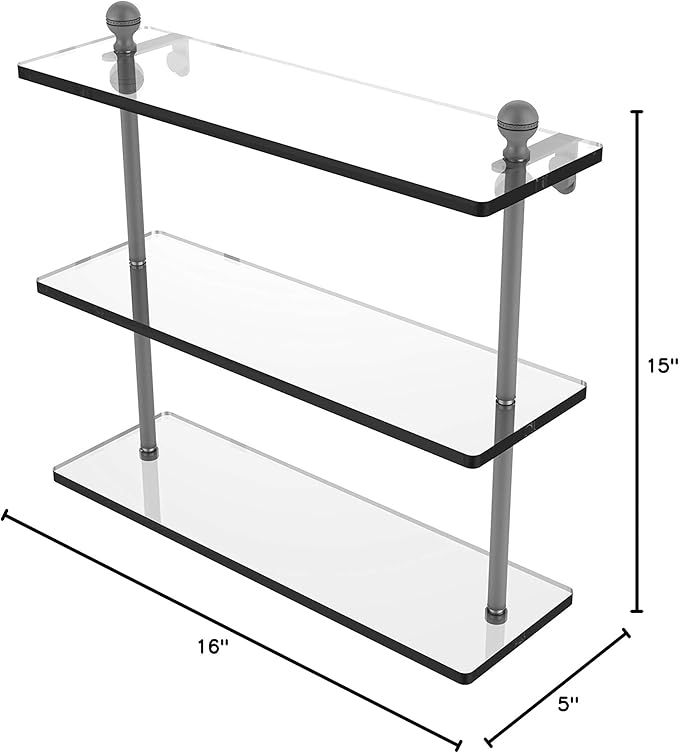 Allied Brass MA-5/16 Mambo Collection 16 Inch Triple Tiered Glass Shelf, Matte Gray