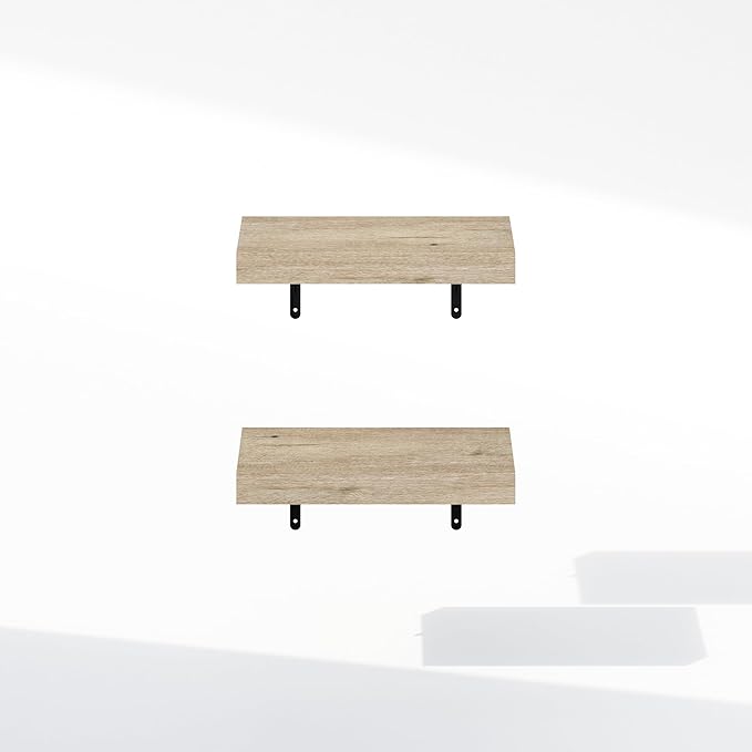 Furinno Tanna Floating Shelves for Wall Set of 2, 15-Inch Bathroom Wall Shelf, Wall Mounted Shelf, for Bathroom Organizers and Storage, Living Room, Natural