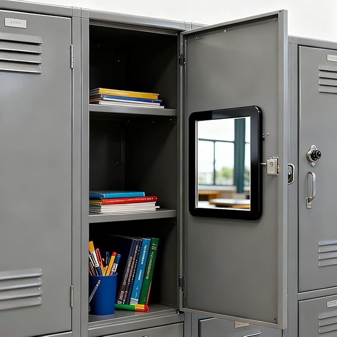 ARTLYMERS Magnetic Locker Mirror, 5x7 Real Glass Small Mirrors for Locker with Magnetic Backing, for School Locker, Bathroom, Household Refrigerator, Locker Accessory (Black)