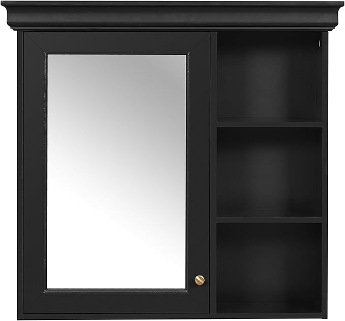 Merax Modern Bathroom Medicine Cabinet with Mirror, 30" x 28" Wall Mounted Medicine Cabinet with Storage and Open Shelves, Over The Toilet Mirrored Wall Storage