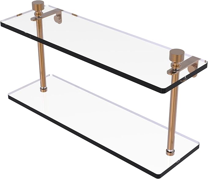 Allied Brass FT-2/16-BBR Foxtrot Collection 16 Inch Two Tiered Glass Shelf, Brushed Bronze