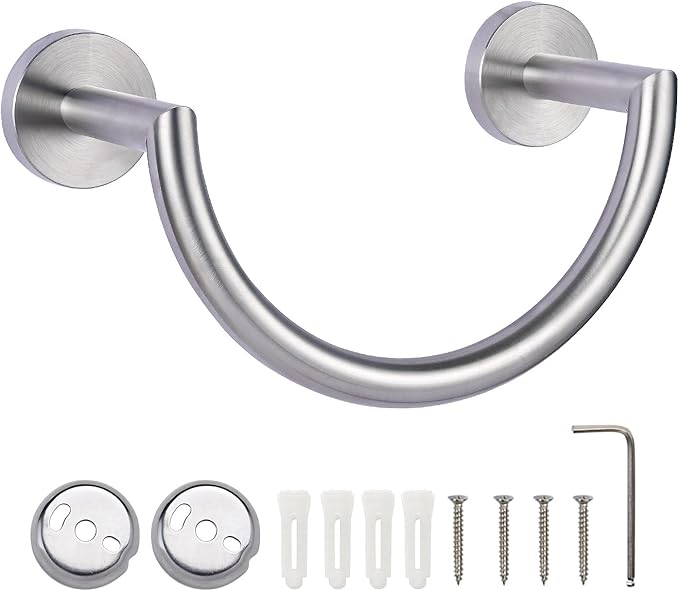 HouseAid Stainless Steel Towel Ring for Bathroom, Hand Towel Holder, Modern Semi-Circular Hand Towel Rack, Wall Mounted, Brushed Nickel