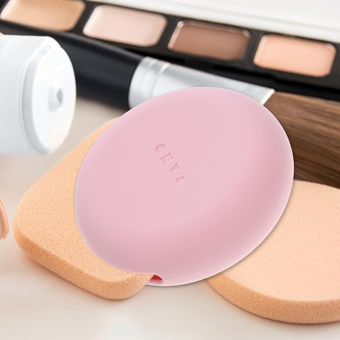 Healeved Portable Makeup Puff Storage Case Compact Silicone Powder Puff Holder Travel Makeup Sponge Organizer for Women and Girls