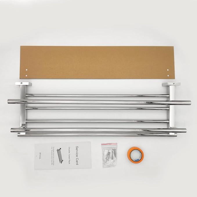 Bathroom Towel Rack with Double Towel Bar Bathroom Hotel Shower Shelf SUS304 Stainless Steel Modern Wall Mounted Holder 28 Inch Polished Chrome