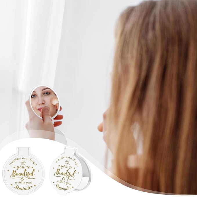 36 Pcs 2.76 Inch Inspirational Compact Mirror Bulk Women Small Gifts Graduation Party Favors Purse Mirror Pocket Mini Stuffer Items for Adult Coworker Cheerleader Employee (White)