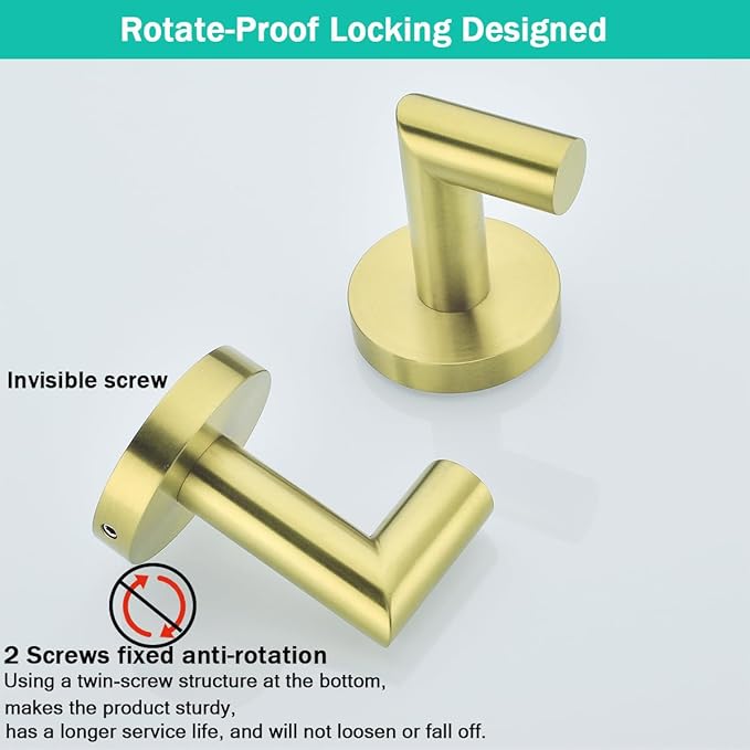 Brushed Gold Bathroom Hardware Accessories Set 4 Pieces Bath Towel Bar Set with 18 Inch Towel Bar,Toilet Paper Holder,Towel Hooks,SUS 304 Stainless Steel Wall Mounted Bathroom Towel Rack Set