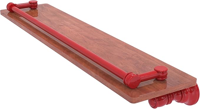 Allied Brass CL-1-22-GAL-IRW-FER Carolina Collection 22 Inch Wood Shelf with Gallery Rail, Fire Engine Red