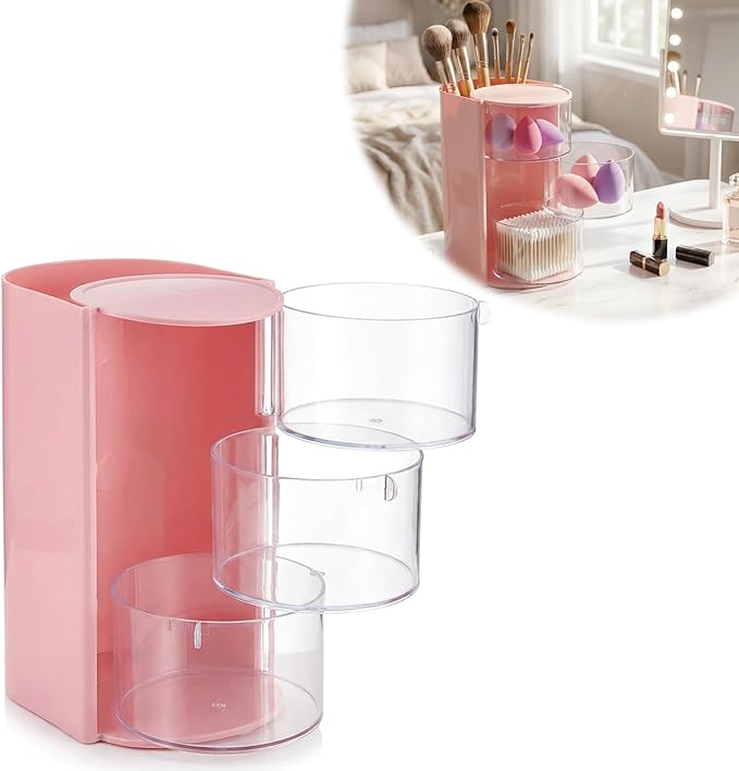 Hair Accessory Organizer, Rotatable Makeup Brush Holder for Necklaces, Hair Tie Organizer Jewelry Storage Box for Hairs Clips, Earrings, Necklaces, Bracelets, Rings(COLOR:pink)