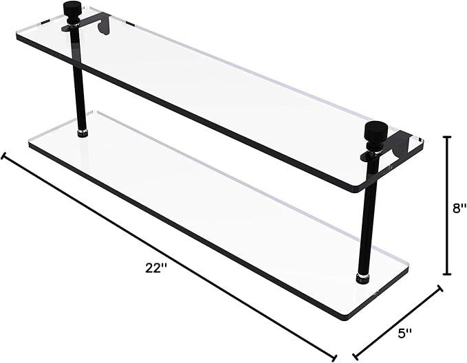 Allied Brass FT-2/22-BKM Foxtrot Collection 22 Inch Two Tiered Glass Shelf, Matte Black