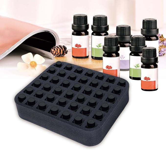 Essential oils Organizer Holder Foam Pad with Slots, Holds 42 bottles of 10ml、15ml Bottles, Removable Dividers,Black