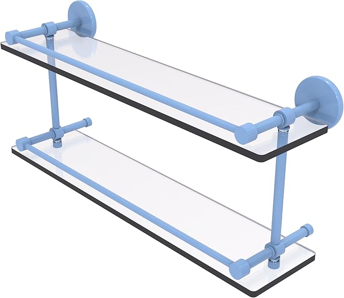 Allied Brass Prestige Skyline Collection Tempered Double Glass Shelf with Gallery Rail Flat Troll Blue 22 Inch