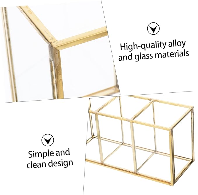 Box Cosmetic Storage Box Large Cosmetic Display Case Brush Organizer Glass Makeup Organizer Storage Cubes with Lid Brush Desktop Alloy Office Jewelry