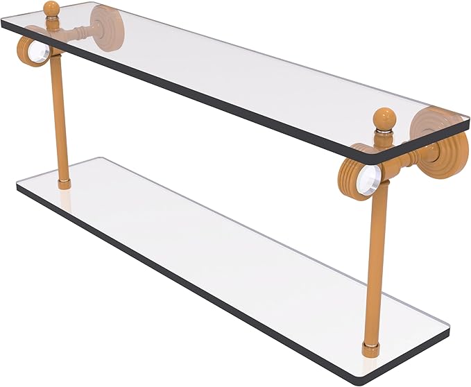 Allied Brass PG-2G-22-GLY Pacific Grove Collection 22 Inch Two Tiered Glass Shelf with Grooved Accents, Golden Yellow