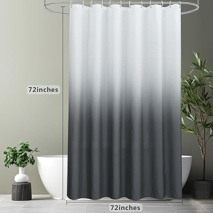 AooHome Fabric Shower Curtains, Cloth Ombre Grey Shower Curtain Sets, Washable Fabric Gray and White Shower Curtain, Rustic Farmhouse Bathroom Shower Curtains, 72x72 Inches