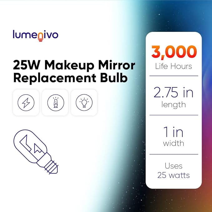 lumenivo 25W Compatible Conair Makeup Mirror Replacement Bulbs Incandescent Lighted Makeup Mirror Replacement Bulb 120V T7 Type T Bulb 25 Watt with E12 Candelabra Screw Base - 1 Pack