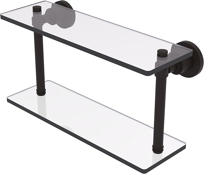 Allied Brass WS-2/16-ORB Washington Square Collection 16 Inch Two Tiered Glass Shelf, Oil Rubbed Bronze