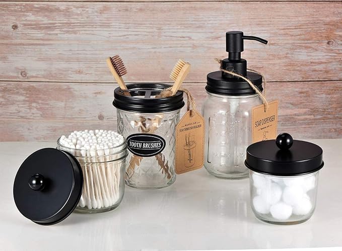 Amolliar Mason Jar Liquid Soap Dispenser Lid, 304 Stainless Steel Pump Lid for 16oz Regular Mouth Mason Jar, Rustic Farmhouse Decor, Hand Soap, Dish Soap, Lotion Soap, Black 6 Pack, Extra 3 Long Tubes