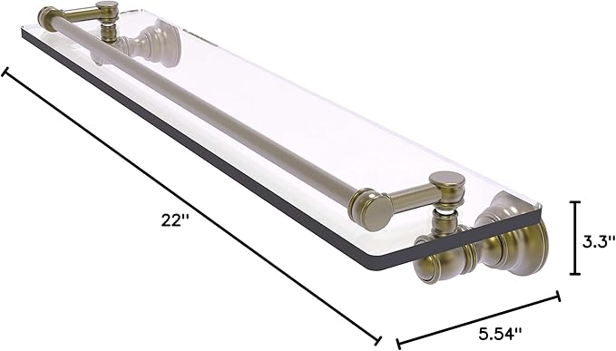 Allied Brass CL-1-22-GAL Carolina Collection 22 Inch Gallery Rail Glass Shelf, Antique Brass