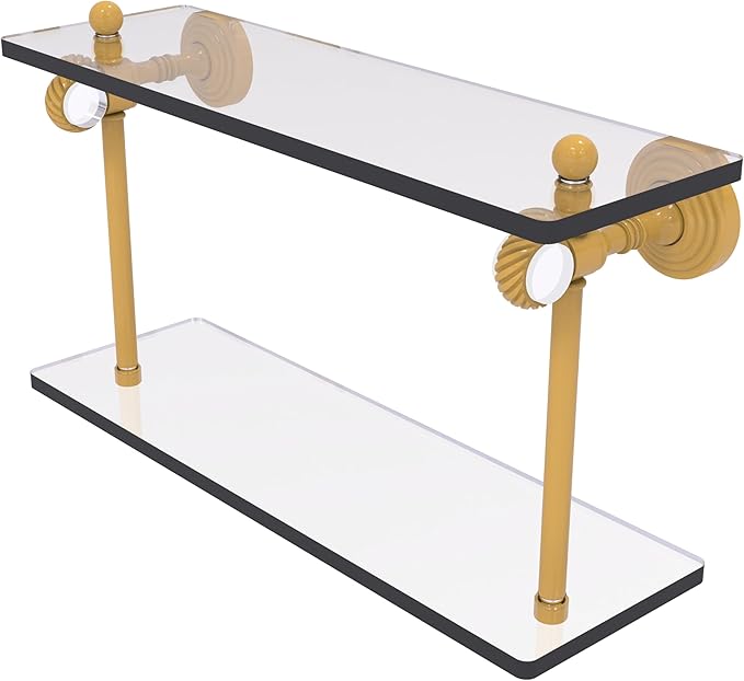 Allied Brass PG-2T-16-SGL Pacific Grove Collection 16 Inch Two Tiered Glass Shelf with Twisted Accents, Spanish Gold