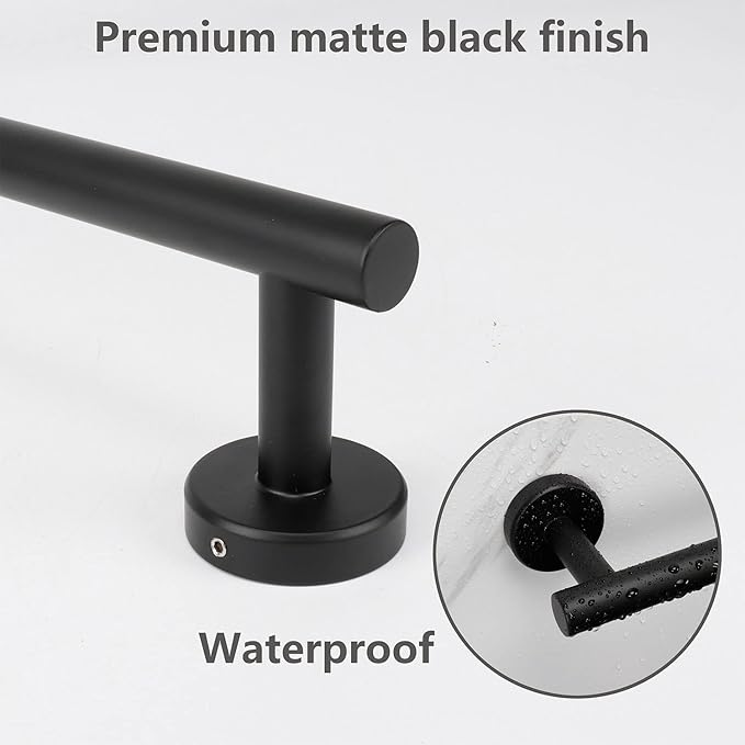 TocTen Bath Towel Bar - 2 Pack Thicken SUS304 Stainless Steel Towel Rack for Bathroom, Bathroom Hardware Accessories Towel Rod Heavy Duty Wall Mounted Towel Holder (24 Inch, Matte Black)