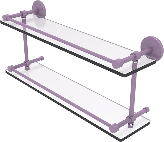Allied Brass Prestige Skyline Collection Tempered Double Glass Shelf with Gallery Rail Lavender 22 Inch