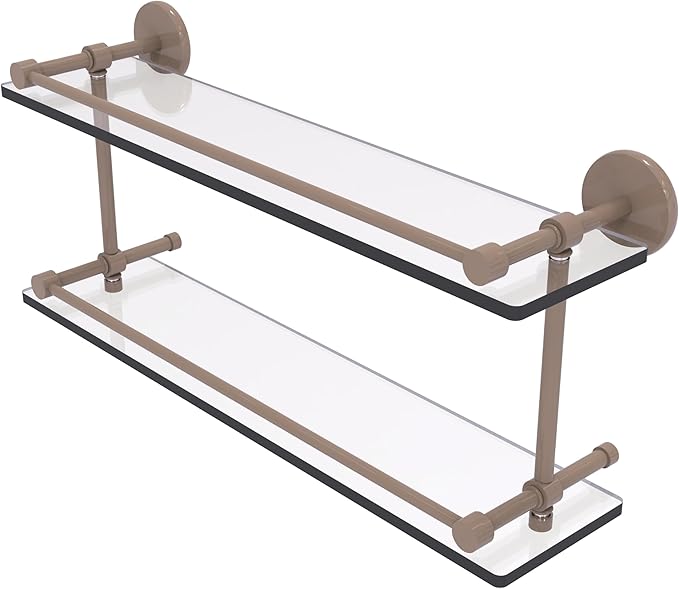 Allied Brass Prestige Skyline Collection Tempered Double Glass Shelf with Gallery Rail Shaded Beige 22 Inch