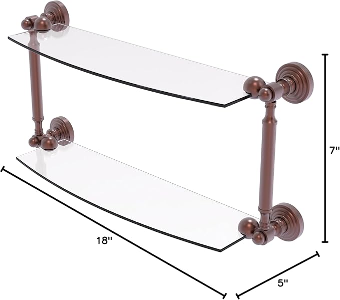 Allied Brass WP-34/18 Waverly Place Collection 18 Inch Two Tiered Glass Shelf, Antique Copper