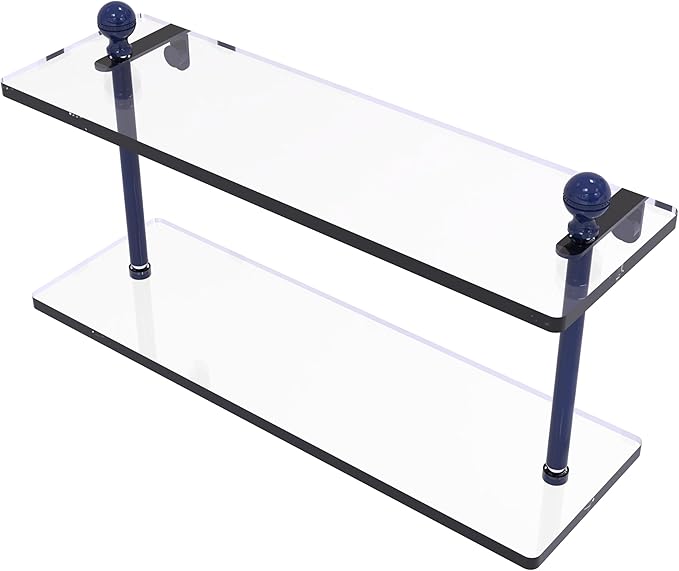 Allied Brass MA-2/16-MBL Mambo Collection 16 Inch Two Tiered Glass Shelf, Mediterranean Blue