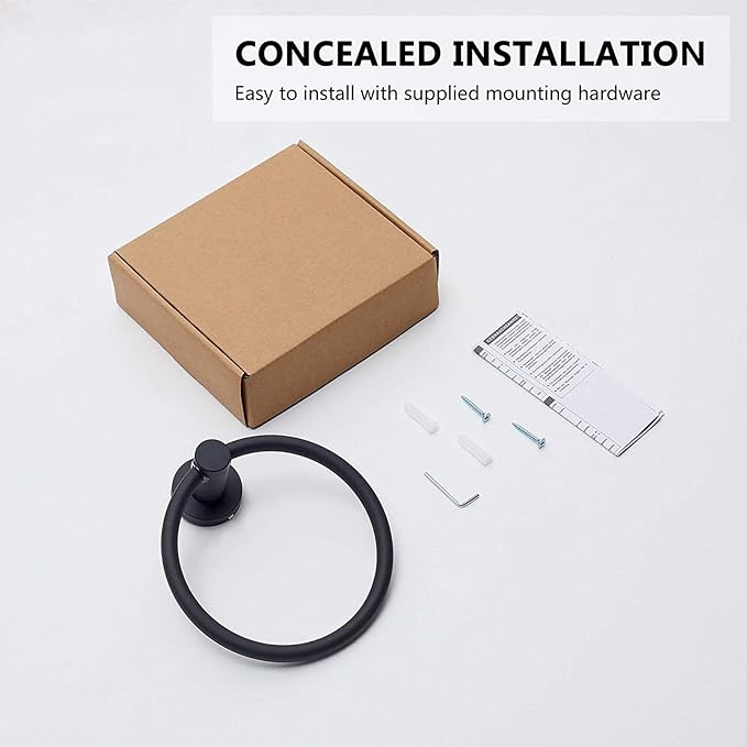 BGL 304 Stainless Steel Towel Ring Hanging Round Simple Black Towel Circular Holder