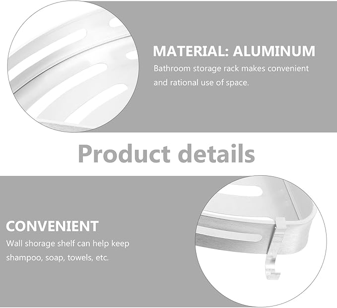 SEWACC Punch-Free Space Aluminum Triangle Wall-Mounted Storage Rack with Hooks, Double-Layer Bathroom Shelf for Hotel and Home Organization