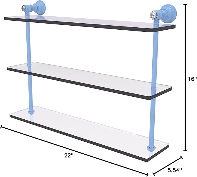 Allied Brass CC-5-22-FTB Carolina Crystal Collection 22 Inch Triple Glass Shelf, Flat Troll Blue