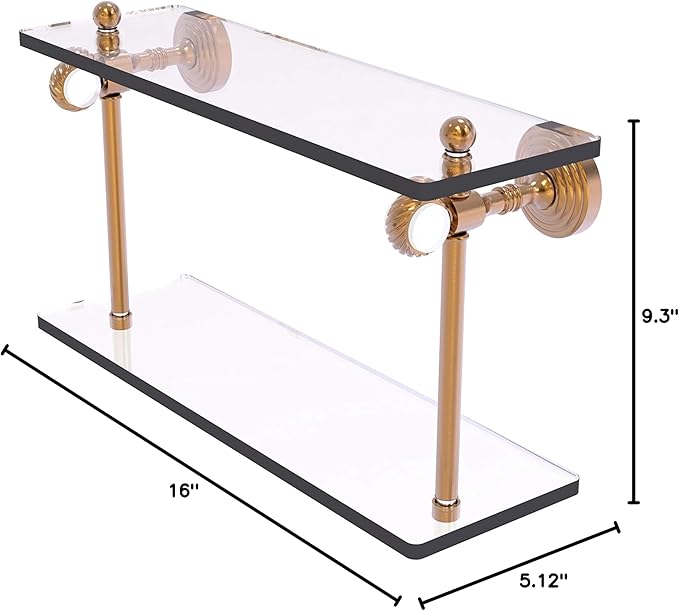 Allied Brass PG-2T-16 Pacific Grove Collection 16 Inch Two Tiered Twisted Accents Glass Shelf, Brushed Bronze