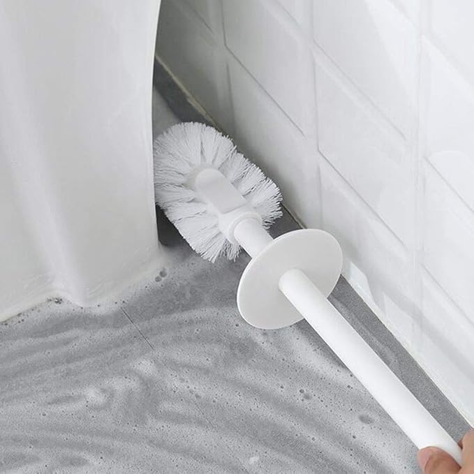WFF Toilet Brush, Upright Plastic Brush and Stand with Lid for Bathroom Storage-Sturdy, Deep Cleaning
