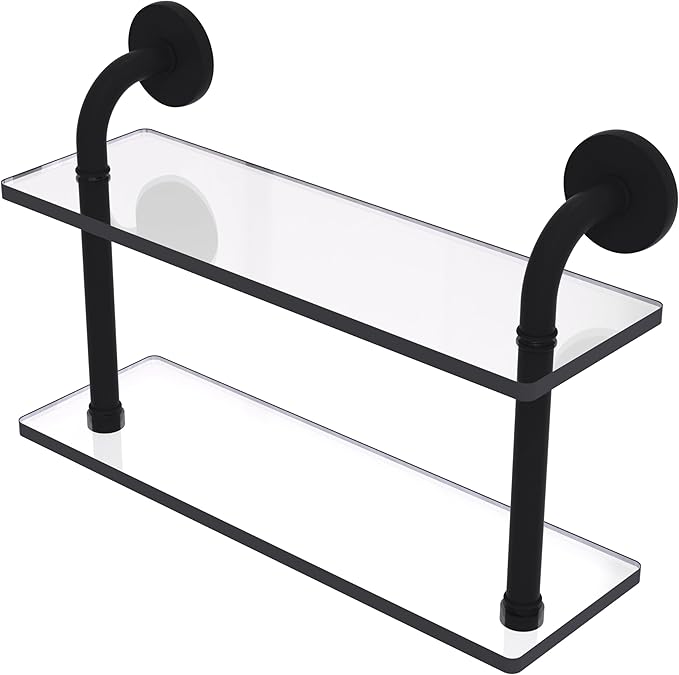 Allied Brass RM-2-16-BKM Remi Collection 16 Inch Two Tiered Glass Shelf, Matte Black