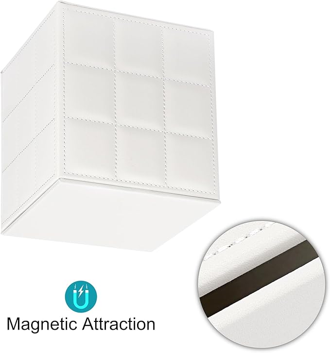 Sumnacon Square Leather Tissue Box Cover - Stylish Cube Tissue Box Holder with Magnetic Bottom, Decorative PU Tissue Box for Vanity Dresser Night Stand Table Countertop Home Office Car, Grid White