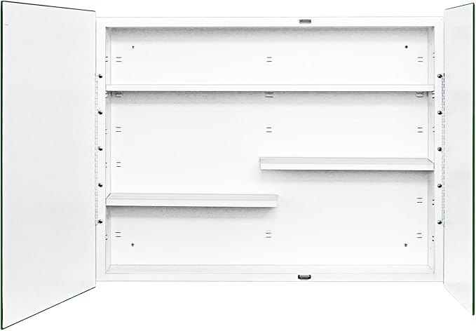 Fundin White Medicine Cabinet Recessed or Surface Mount, Bathroom Medicine Cabinet with 30 x 24 Beveled Edge Mirror Size and Adjustable Staggered Shelves