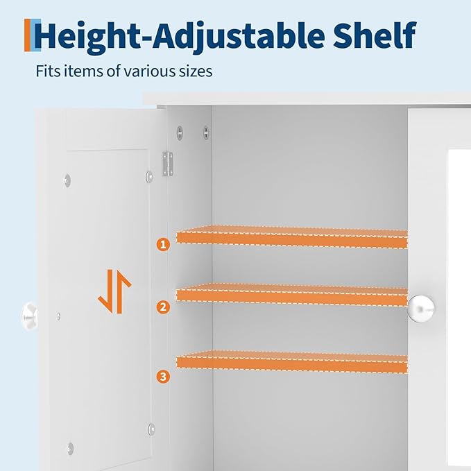 Bathroom Wall Cabinet with Mirrored Doors – Slim Medicine Cabinet with Adjustable Shelf – 2.2x23x5.1 Inch Compact Wall Cabinet for Bathroom, Kitchen, Laundry Room, Entryway