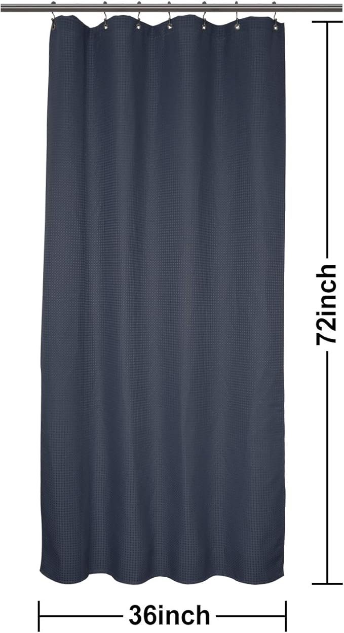 Barossa Design Stall Shower Curtain Fabric 36 x 72 Inch, Waffle Weave, Hotel Luxury Spa, 230 GSM Heavy Duty, Water Repellent, Navy Pique Pattern Decorative Bathroom Curtain
