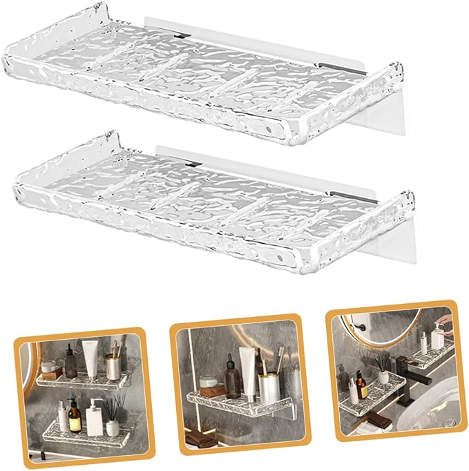 Healifty 2pcs Floating Shelf Wall Mount Storage Rack Toiletries Display for Laundry Room