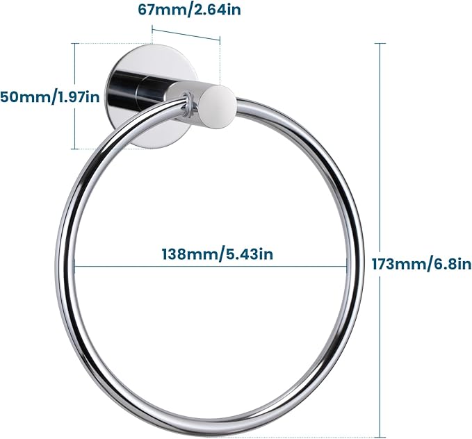 2 Pack Self Adhesive Towel Ring Stainless Steel Wall Mounted Hand Towel Holder No Drilling Towel Hanger Rack for Bathroom Kitchen
