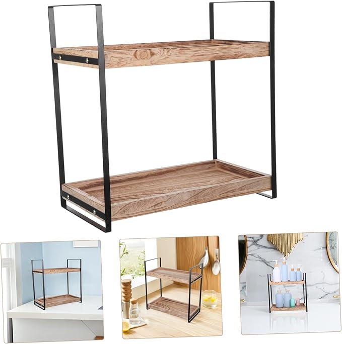 Wooden Bathroom Shelf Stand Toiletry and Spice Rack Sturdy Wood Organizer for Countertop Multi-use Storage for Cosmetics Kitchen and Bathroom