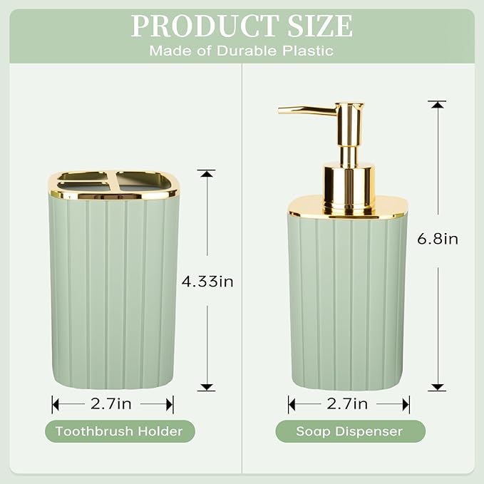 2PCS Bathroom Accessories Set, Sage Green Bathroom Accessories, Bathroom Soap Dispenser and Toothbrush Holder Set for Bohemian Bathroom Decor