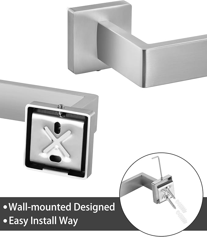 Square Brushed Bathroom Hardware Set 10-Piece with 16 Inch Sleek Towel Bars, Towel Ring, Toilet Paper Holders and Towel Hooks|Warm-Tone Bathroom Fixtures