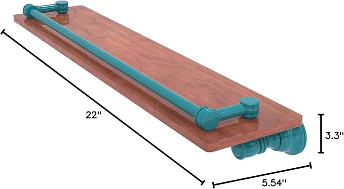 Allied Brass CL-1-22-GAL-IRW-GLT Carolina Collection 22 Inch Wood Shelf with Gallery Rail, Glokzin Teal